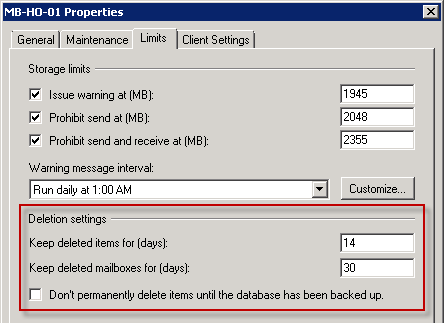 تنظیمات اگر تغییر کند برای تمام کاربرانی که در این Mailbox | Moving Exchange Server 2013 Mailboxes | How to configure the storage quota for a single user in
